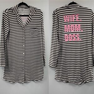 3For$20 Mentally Exhausted striped Pajamas Super Soft Button Down size small